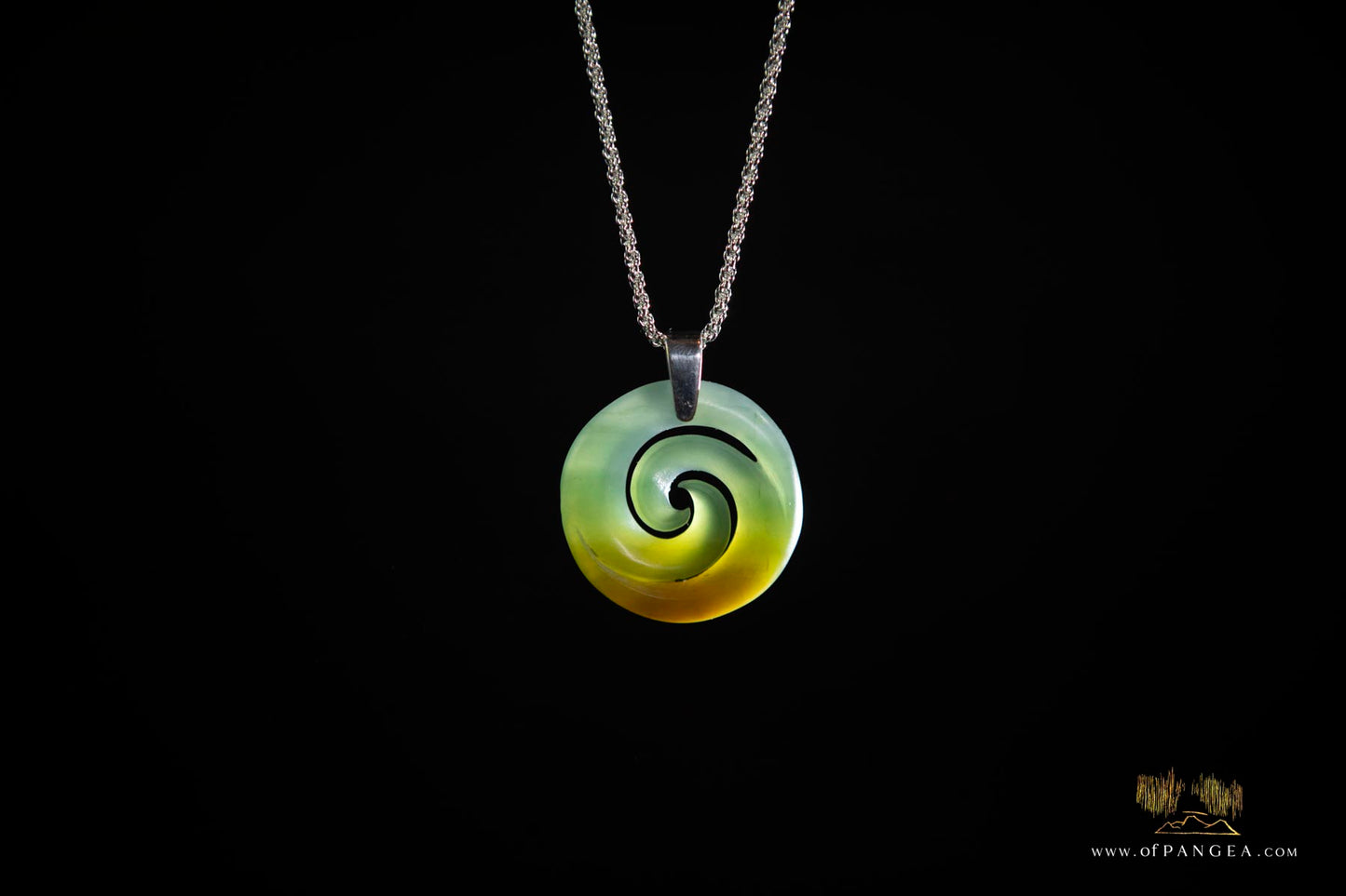 Double Koru Pendant –Guatemalan Princesa Jadeite Necklace Italian Sterling Silver Rope