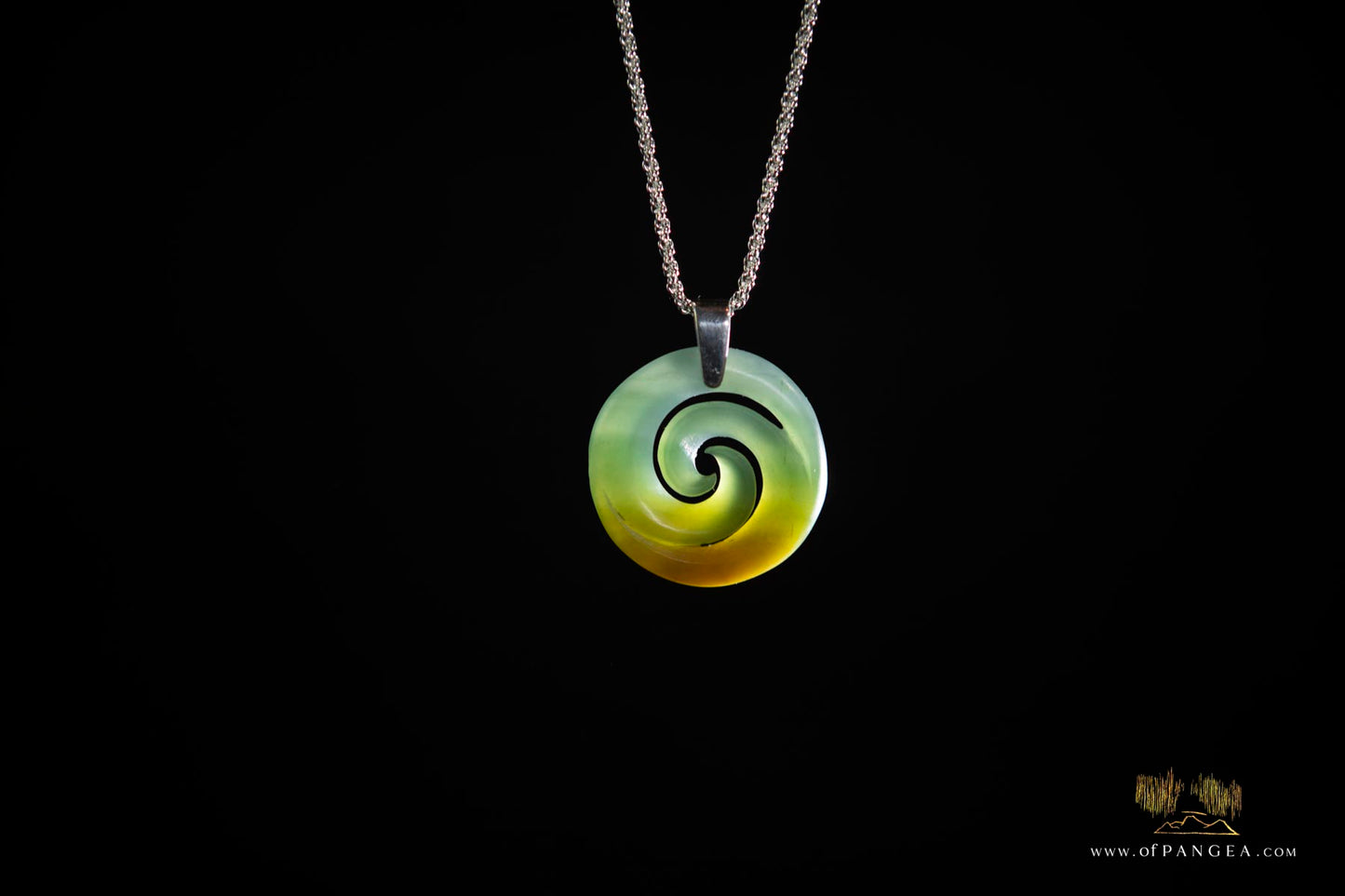 Double Koru Pendant –Guatemalan Princesa Jadeite Necklace Italian Sterling Silver Rope