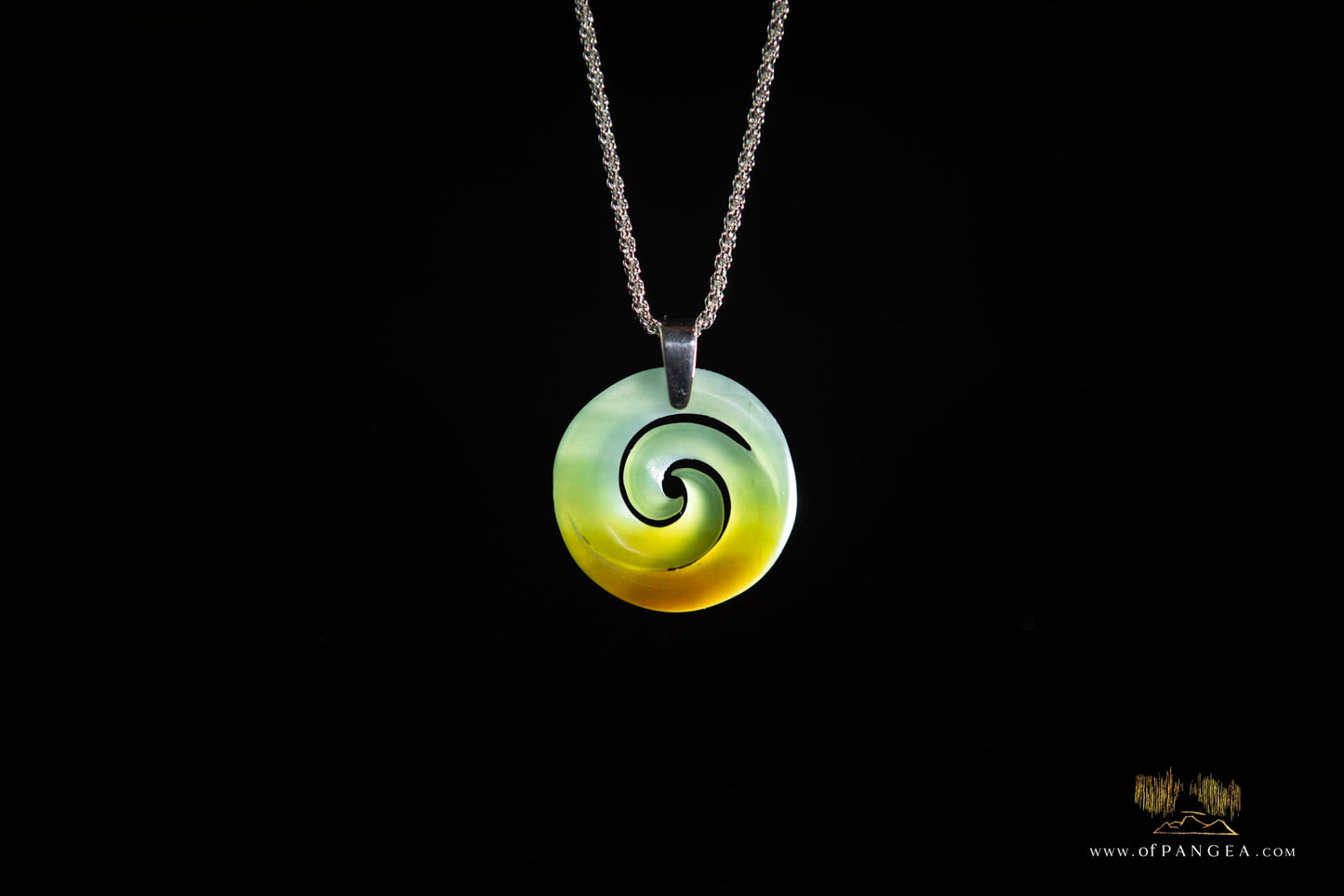 Double Koru Pendant –Guatemalan Princesa Jadeite Necklace Italian Sterling Silver Rope