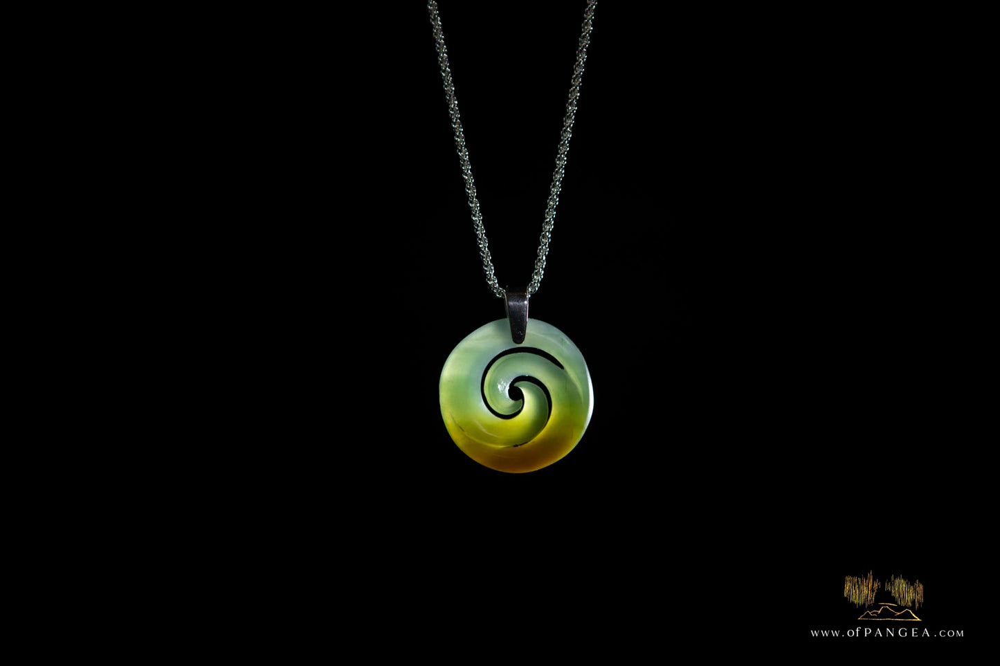Double Koru Pendant –Guatemalan Princesa Jadeite Necklace Italian Sterling Silver Rope