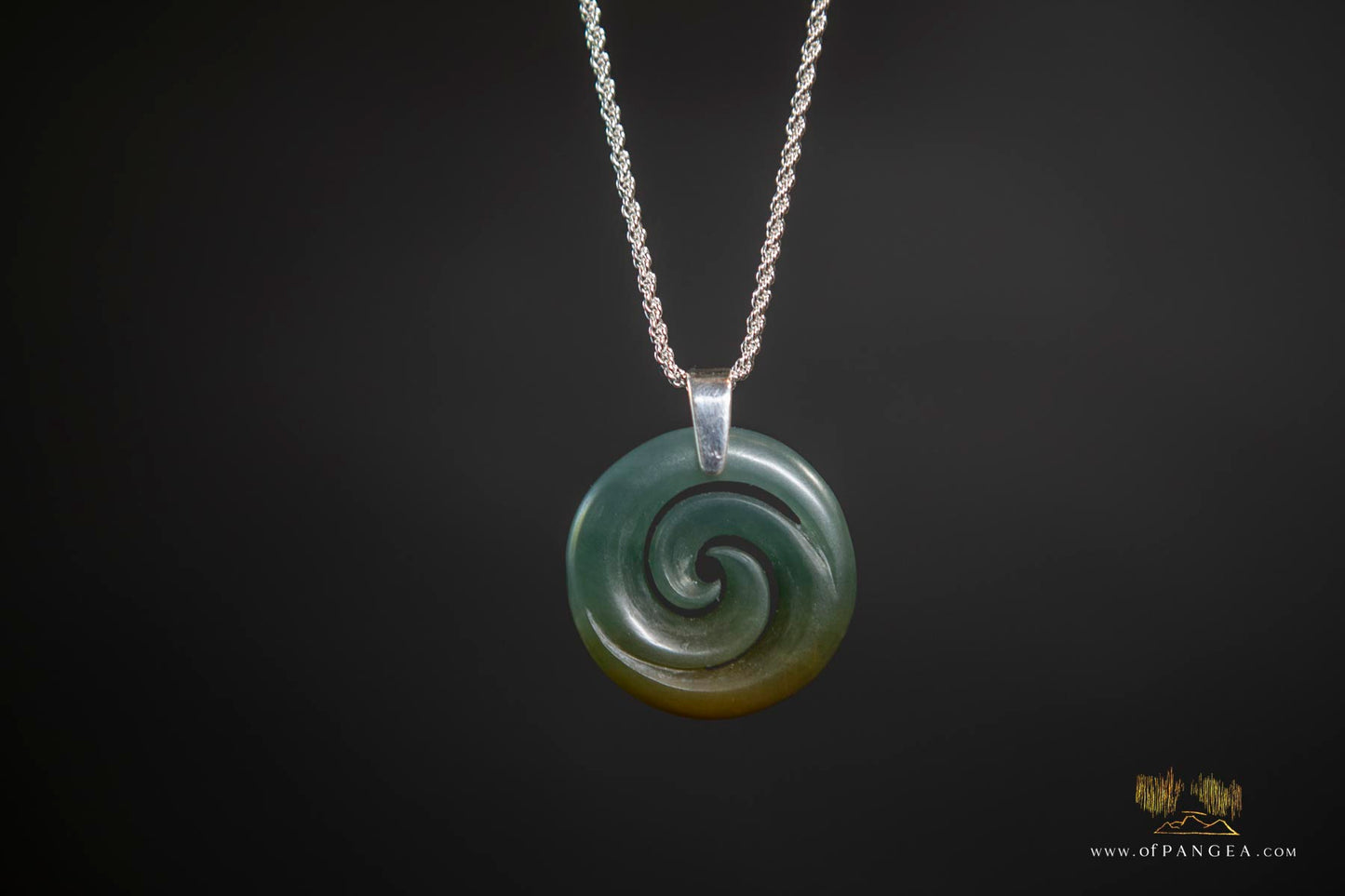 Double Koru Pendant –Guatemalan Princesa Jadeite Necklace Italian Sterling Silver Rope
