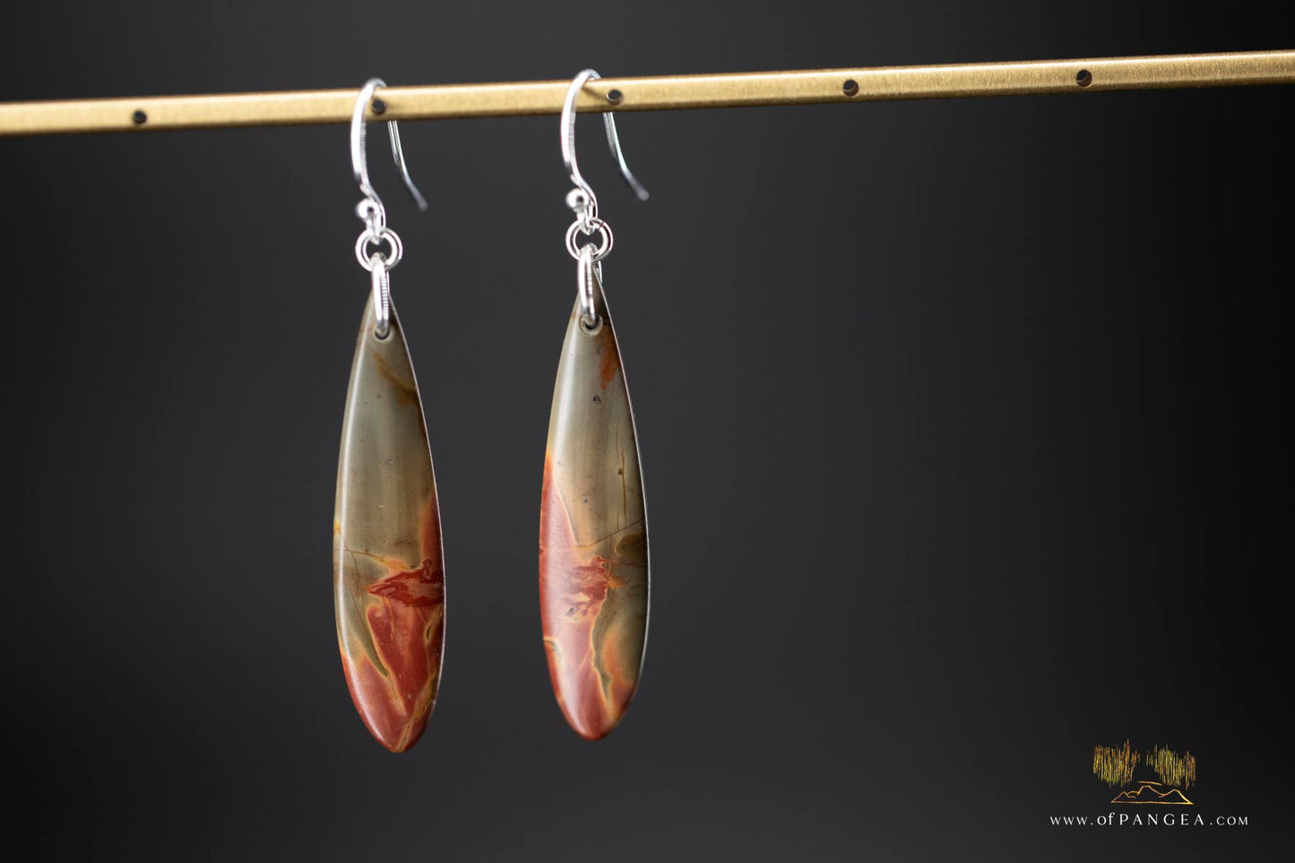 Picasso Jasper slim teardrop earrings (Red Creek) - Sterling Silver || JF648