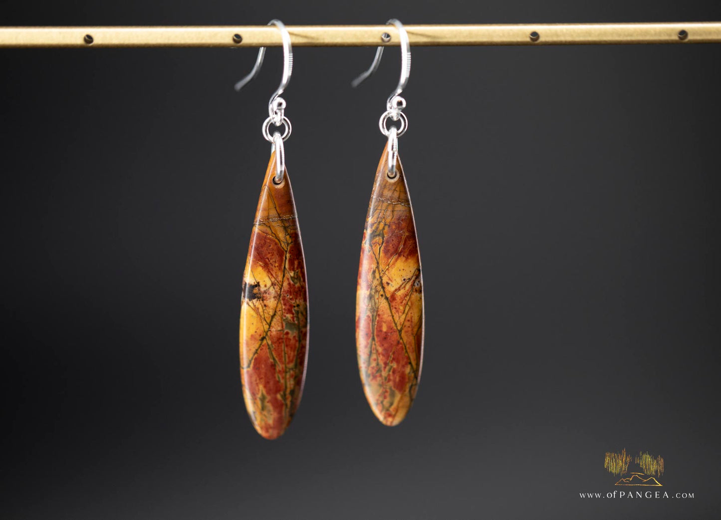 Picasso Jasper slim teardrop earrings (Red Creek) - Sterling Silver || JF649