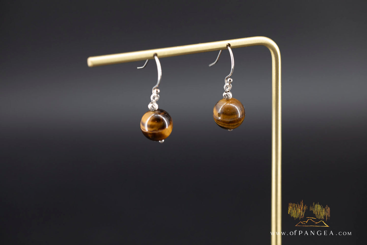 Tigers Eye bead earrings - Sterling Silver || JF656