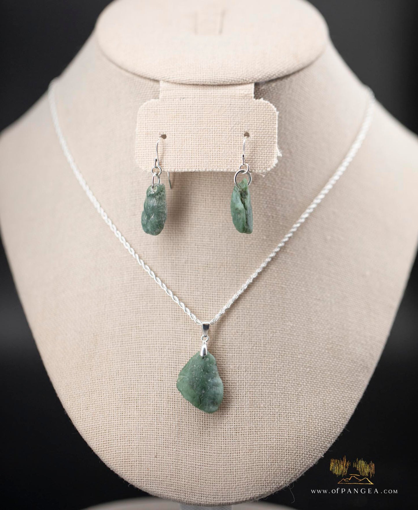 Big Sur Jade Pebble Necklace and Earring Set - Italian Sterling Silver || JF659