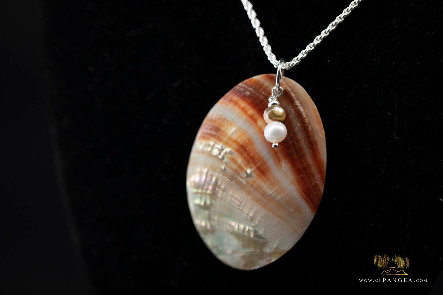 Red Abalone Oval (Mother of Pearl) Necklace - AAA Pearl, Abalone bead, 2mm Italian sterling silver rope chain 20inch || JF665