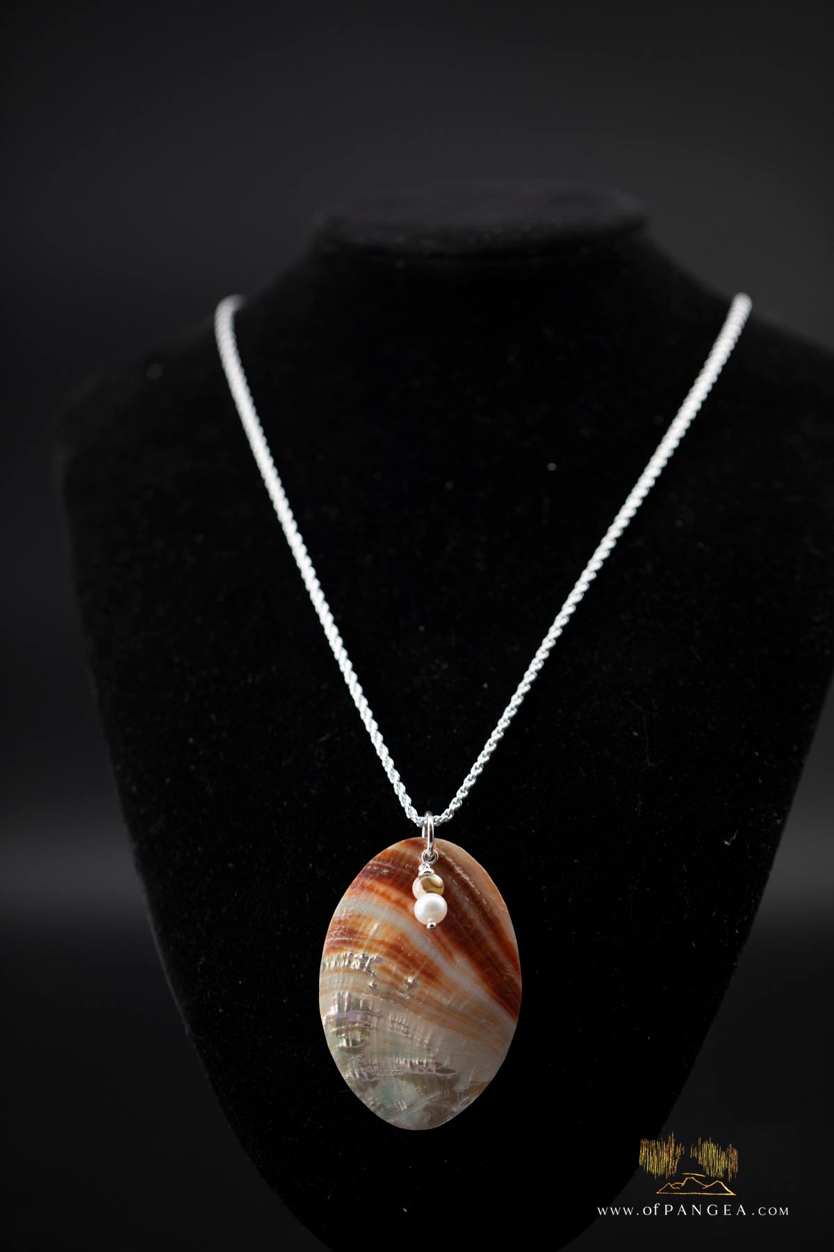 Red Abalone Oval (Mother of Pearl) Necklace - AAA Pearl, Abalone bead, 2mm Italian sterling silver rope chain 20inch || JF665