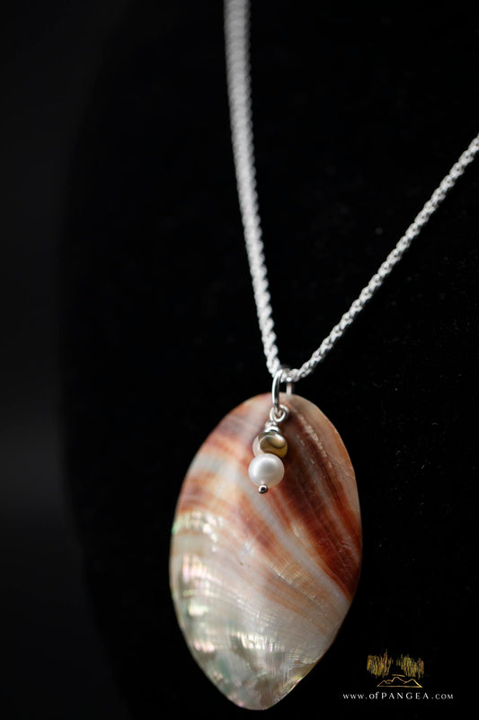 Red Abalone Oval (Mother of Pearl) Necklace - AAA Pearl, Abalone bead, 2mm Italian sterling silver rope chain 20inch || JF665