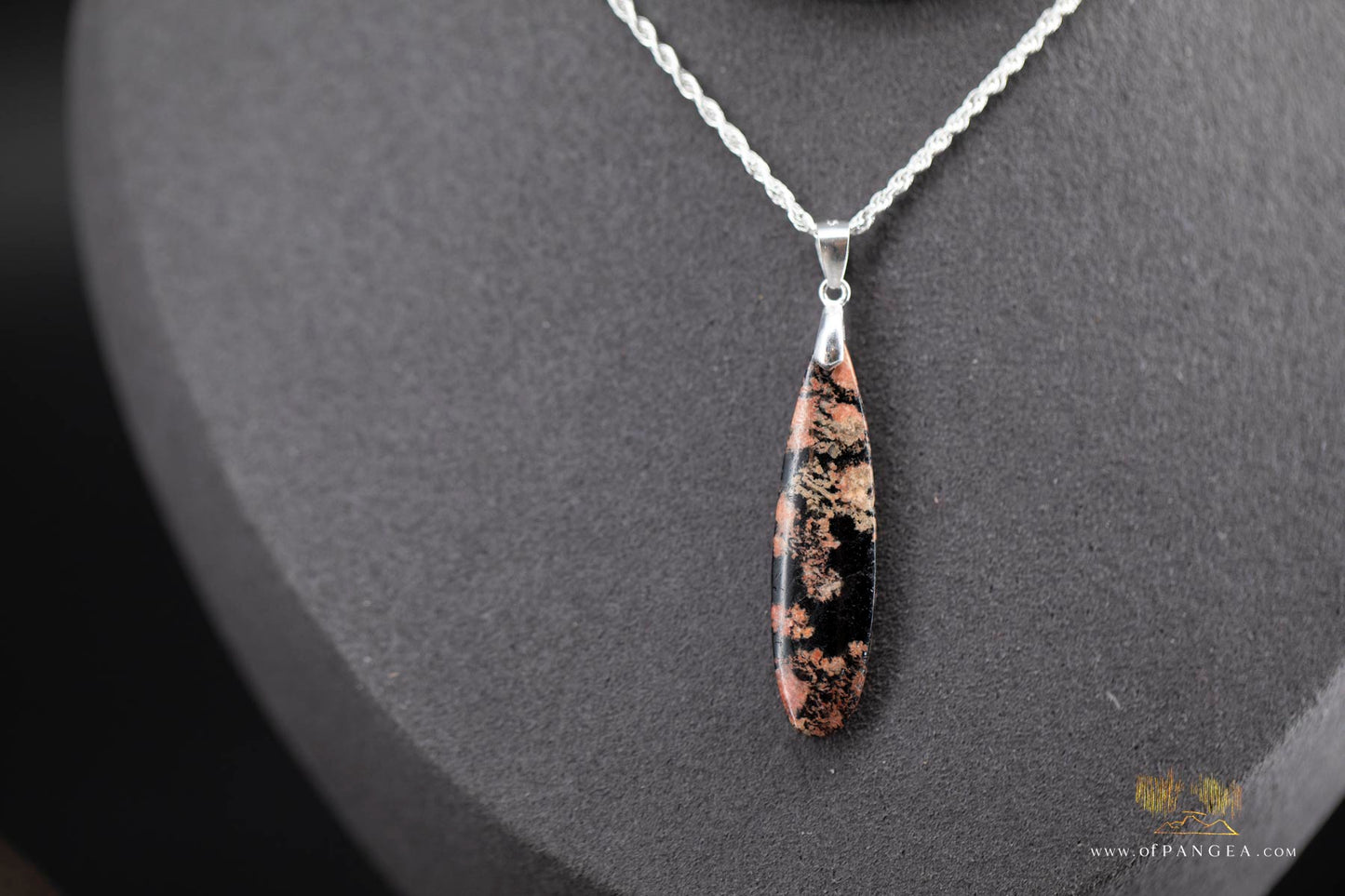 Pink Snowflake Obsidian Necklace - Sterling Silver 18inch || JF675