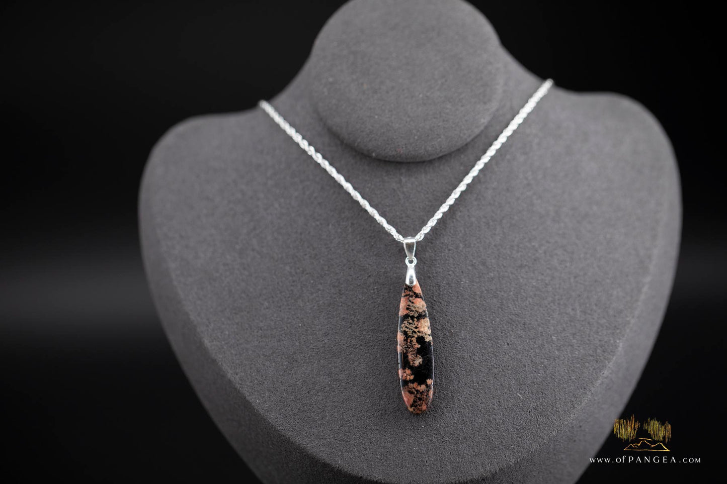 Pink Snowflake Obsidian Necklace - Sterling Silver 18inch || JF675