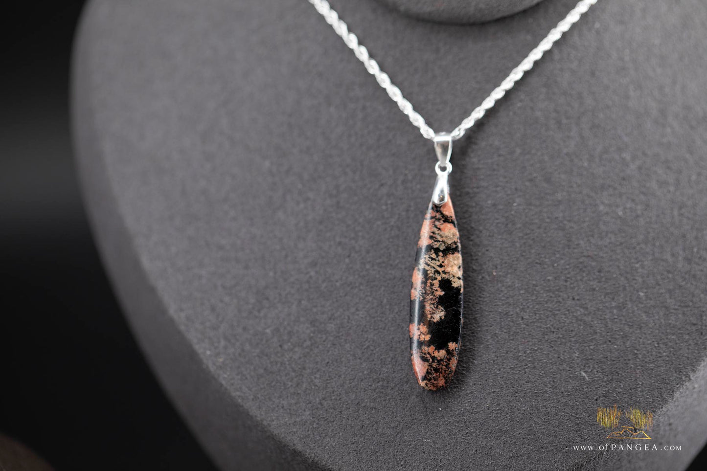 Pink Snowflake Obsidian Necklace - Sterling Silver 18inch || JF675