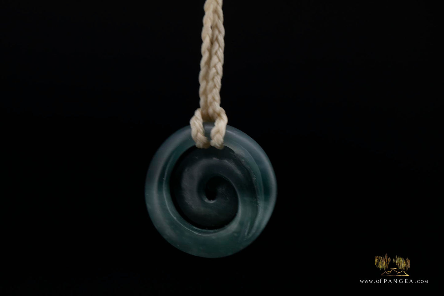 Koru Spiral Pendant – Guatemalan Princesa Jadeite Necklace white four-plaited cord || JF677