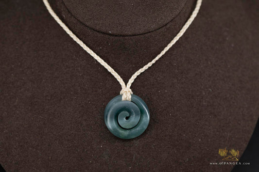 Koru Spiral Pendant – Guatemalan Princesa Jadeite Necklace white four-plaited cord || JF677