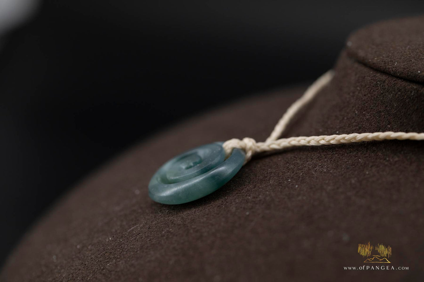 Koru Spiral Pendant – Guatemalan Princesa Jadeite Necklace white four-plaited cord || JF677