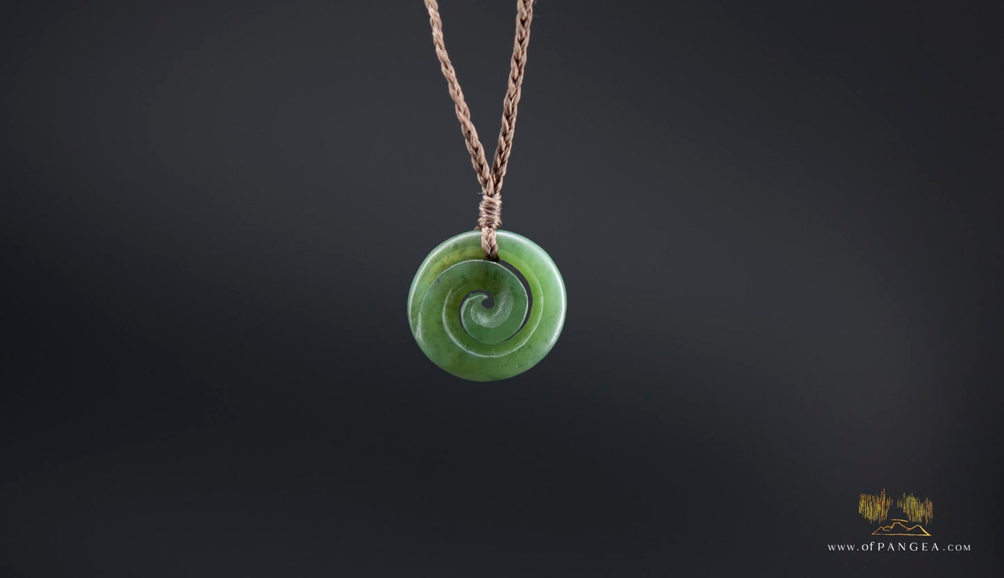 Koru Spiral carved from Wyoming Green Apple Nephrite Jade - Necklace || JF681