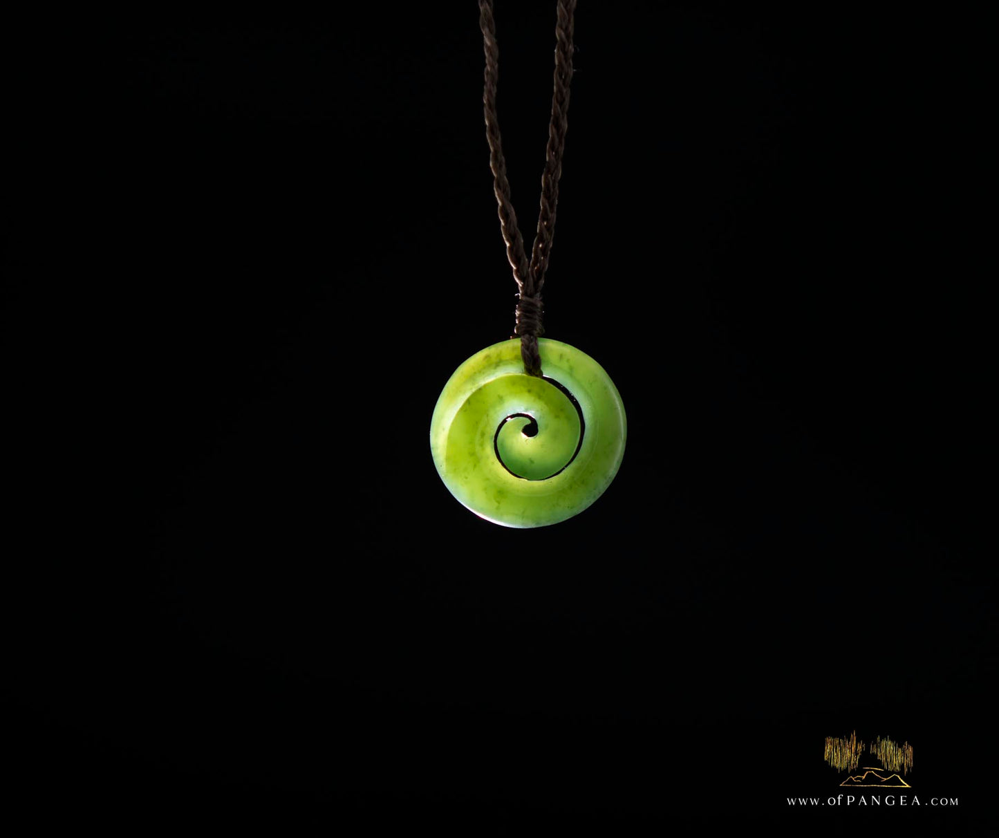 Koru Spiral carved from Wyoming Green Apple Nephrite Jade - Necklace || JF681