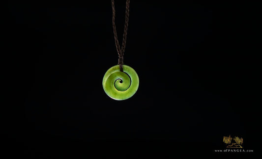 Koru Spiral carved from Wyoming Green Apple Nephrite Jade - Necklace || JF681