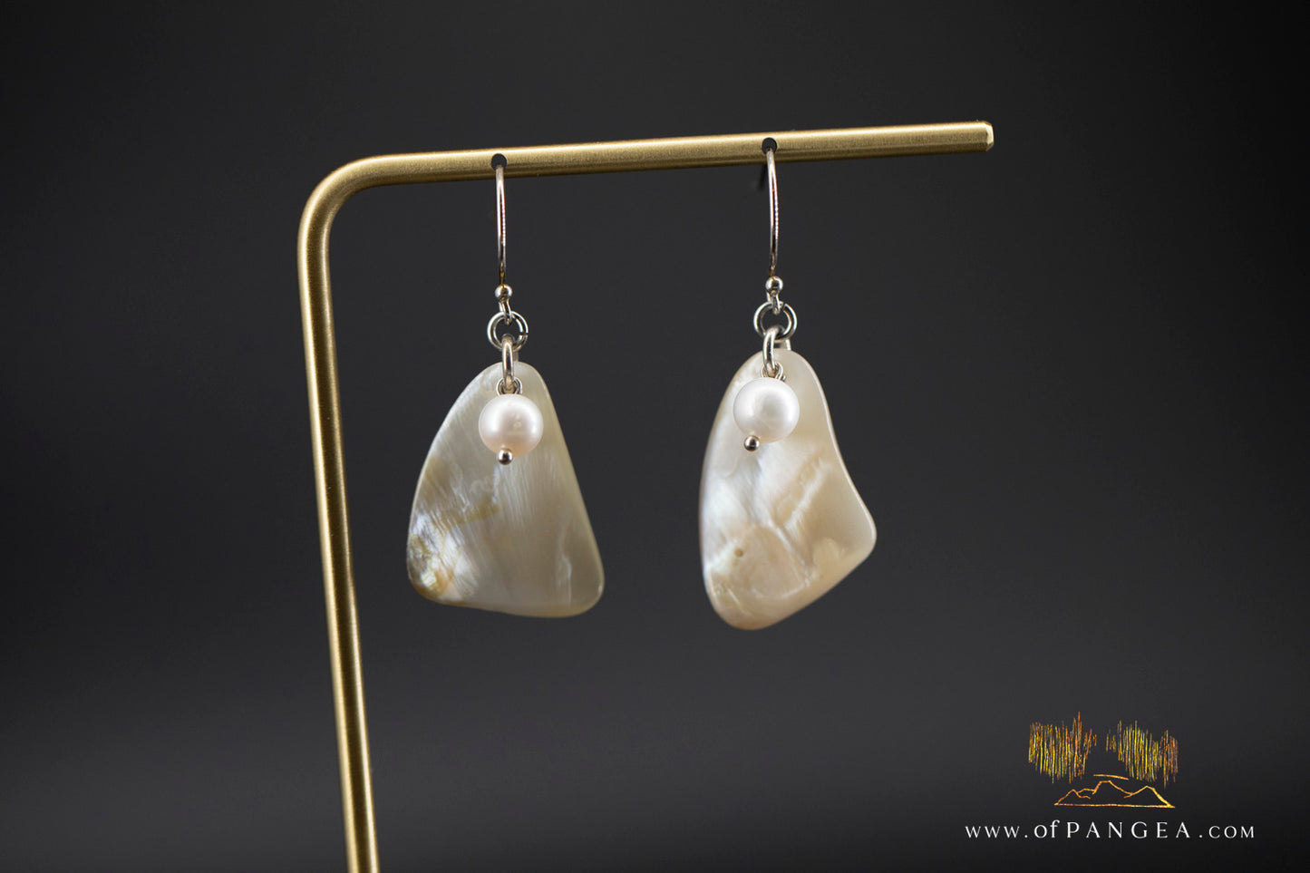 Warm Mother of Pearl freeform Earrings and AAA Pearl - sterling silver || JF694
