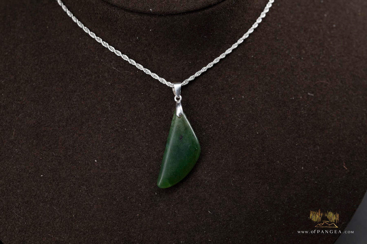 British Columbian Green Flower Nephrite Jade Necklace - Italian sterling silver rope chain || JF699