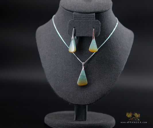 Guatemalan Princesa Jadeite Necklace and Earring Set - Sterling Silver