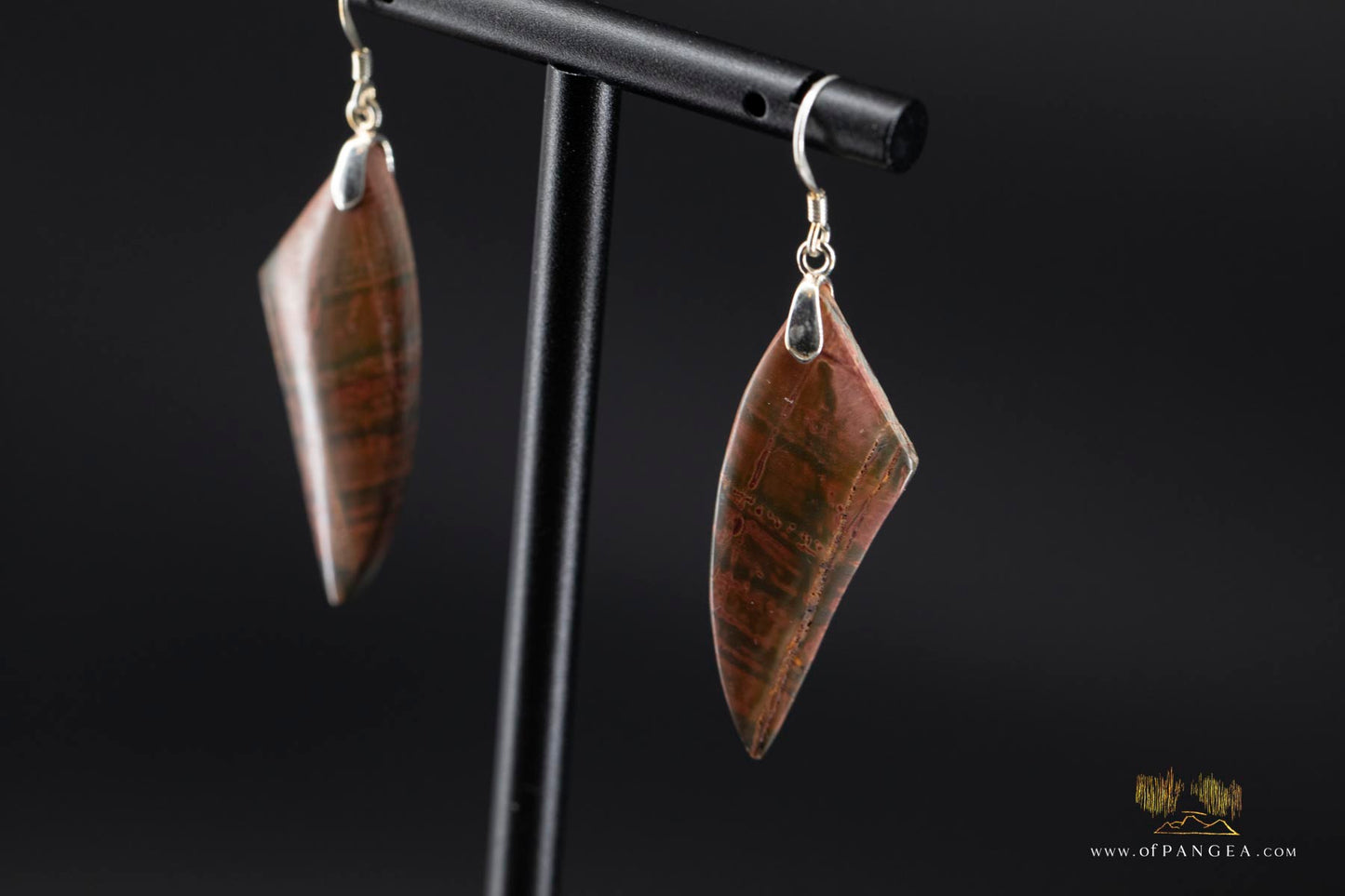 Picasso Jasper 'wing' earrings (Red Creek) - Sterling Silver