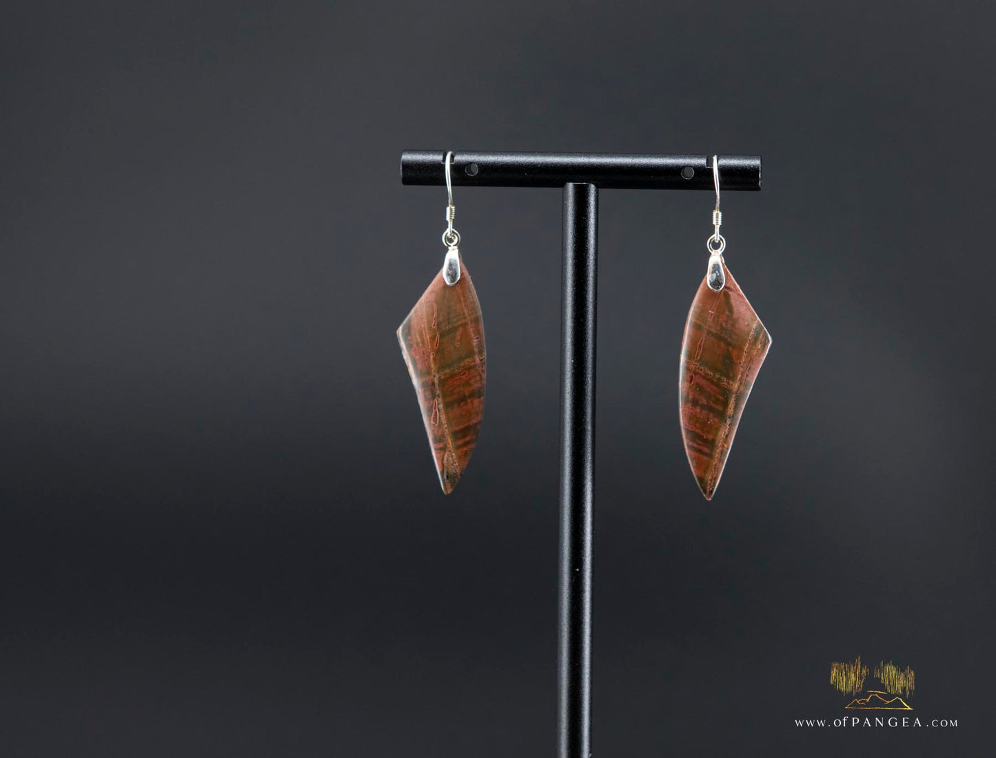 Picasso Jasper 'wing' earrings (Red Creek) - Sterling Silver