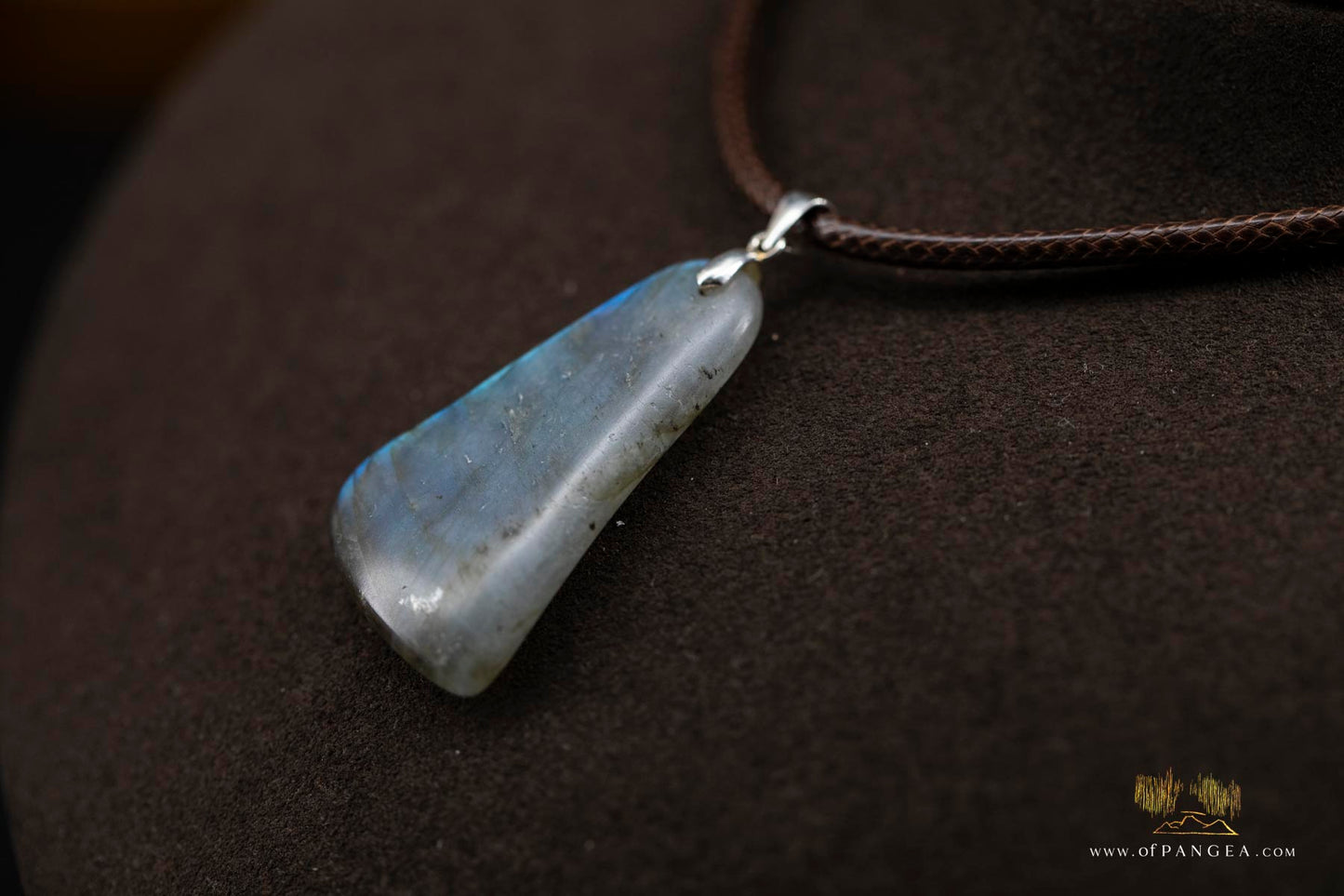 Labradorite adze pendant necklace - italian leather, sterling silver lobster clasp