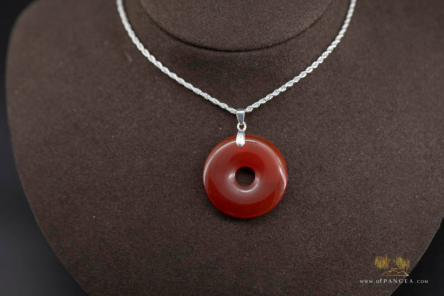 Carnelian Donut Necklace - 1.35mm Italian sterling silver rope chain 20inch || JF742