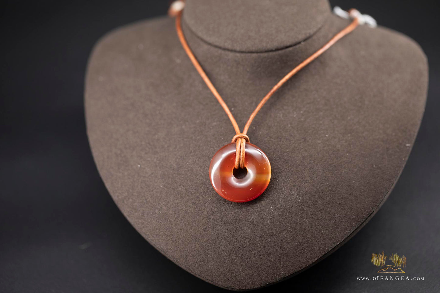 Carnelian Donut Necklace - Italian Leather round cord || JF743