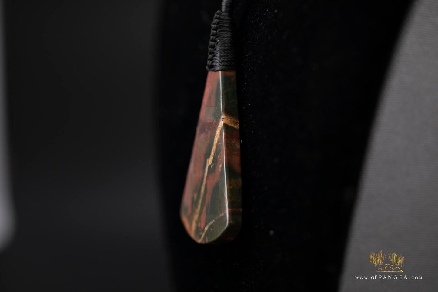 Picasso Jasper Fan Pendant - statement necklace plaited black cord (Red Creek) || JF748