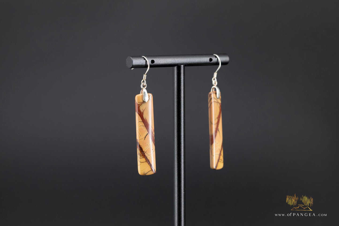 Picasso Jasper slim rectangle earrings (Red Creek) - Sterling Silver