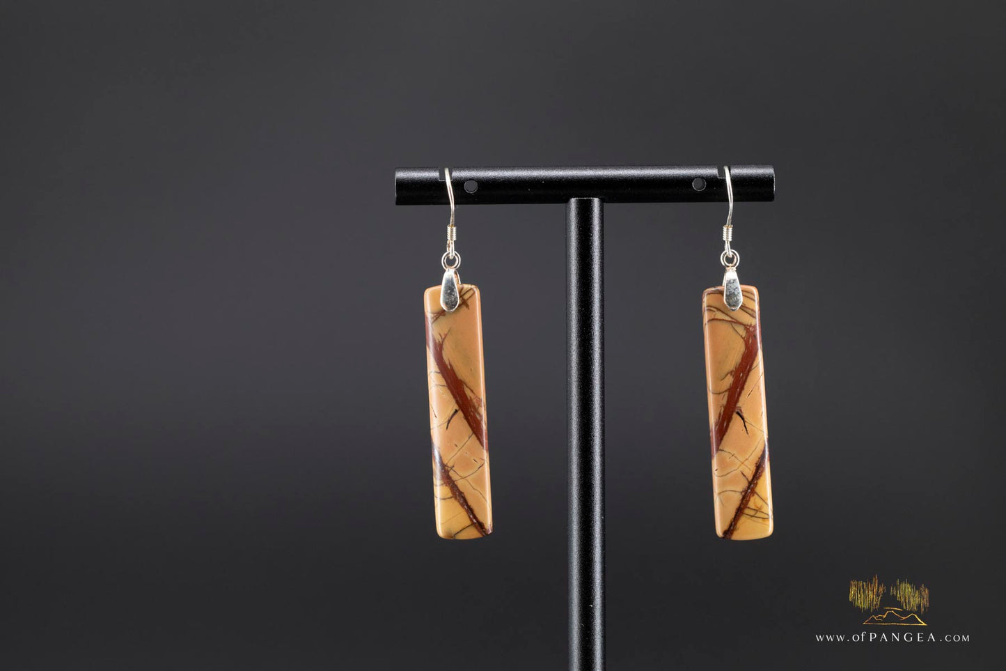 Picasso Jasper slim rectangle earrings (Red Creek) - Sterling Silver