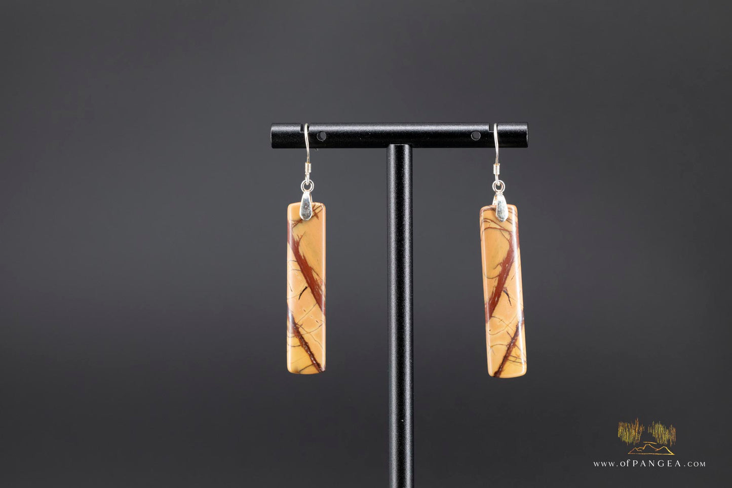 Picasso Jasper slim rectangle earrings (Red Creek) - Sterling Silver