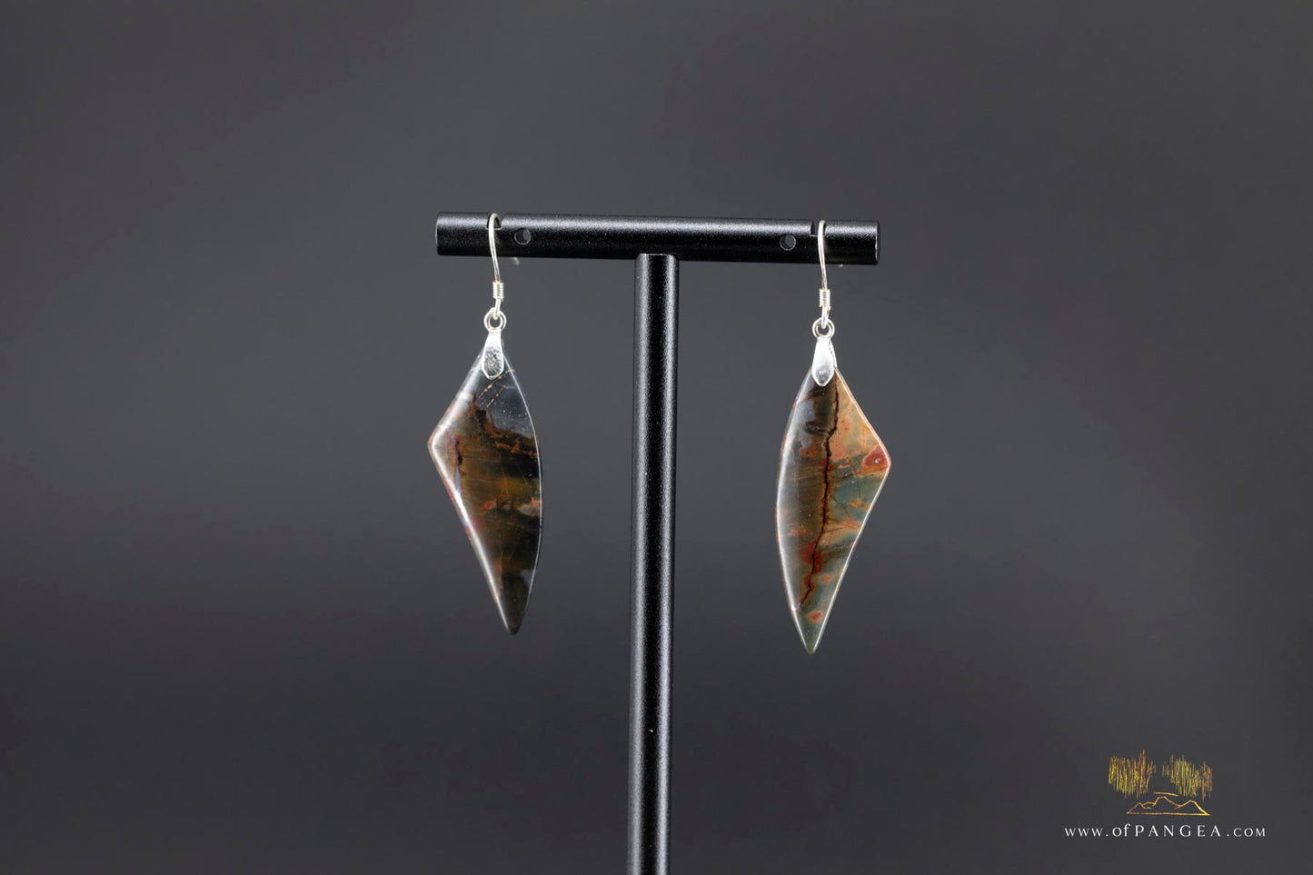 Picasso Jasper 'wing' earrings (Red Creek) - Sterling Silver