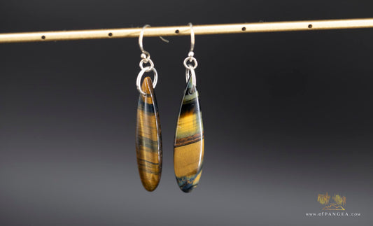 Rare bicolor Blue & Gold Tigers Eye teardrop earrings - Sterling Silver