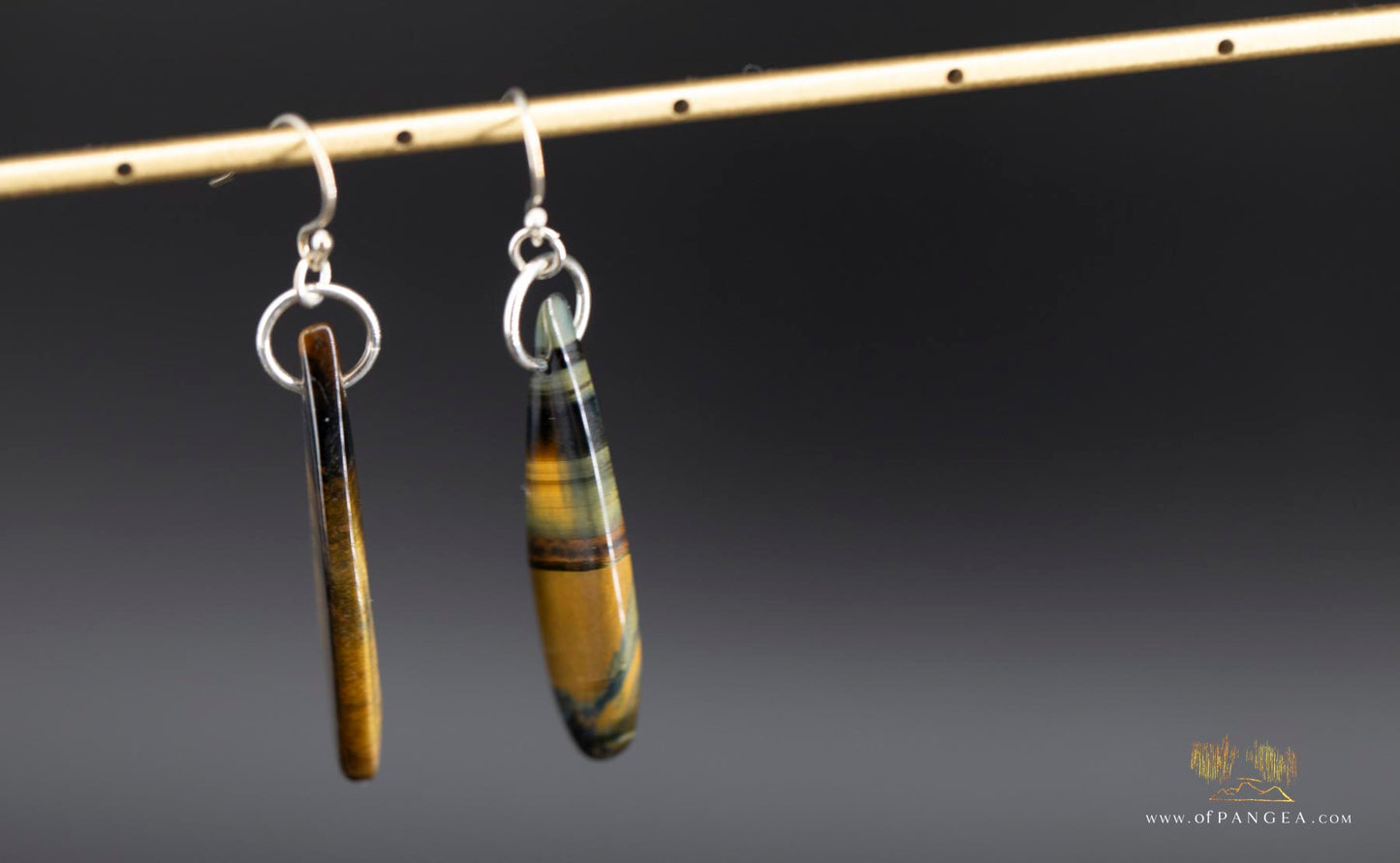 Rare bicolor Blue & Gold Tigers Eye teardrop earrings - Sterling Silver