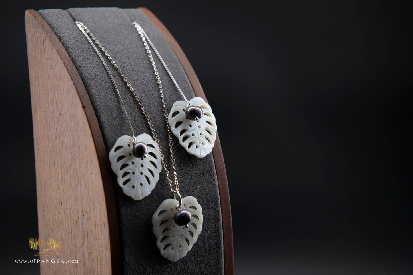 Mother of Pearl Monstera Leaf Pass-through Earrings - AA peacock pearl - Sterling Silver