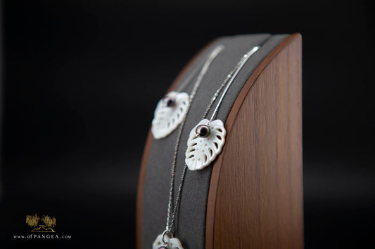 Mother of Pearl Monstera Leaf Pass-through Earrings - AA peacock pearl - Sterling Silver