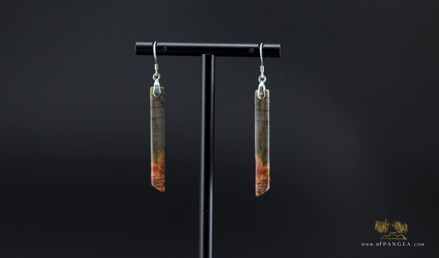 Picasso Jasper slim pillar earrings (Red Creek) - Sterling Silver
