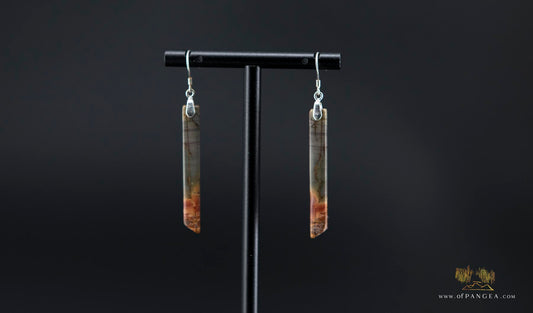 Picasso Jasper slim pillar earrings (Red Creek) - Sterling Silver