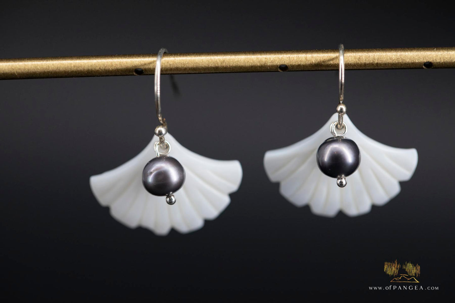 Ginko Leaf Mother of Pearl Earrings - AA Peacock Pearls - sterling silver