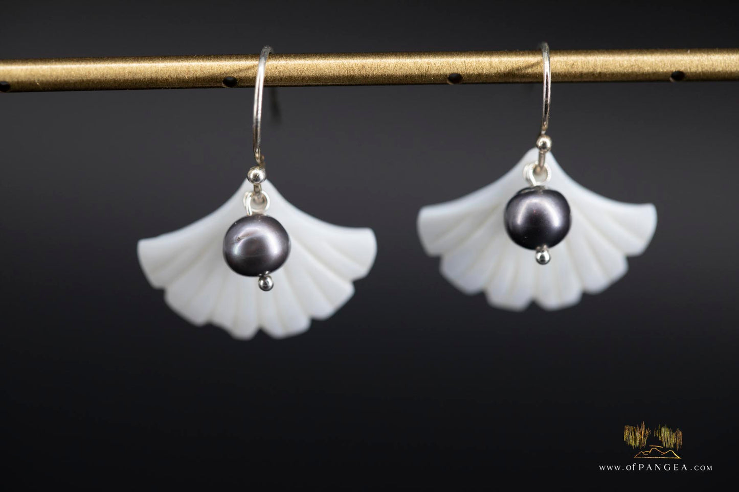 Ginko Leaf Mother of Pearl Earrings - AA Peacock Pearls - sterling silver