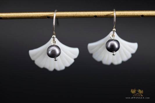 Ginko Leaf Mother of Pearl Earrings - AA Peacock Pearls - sterling silver