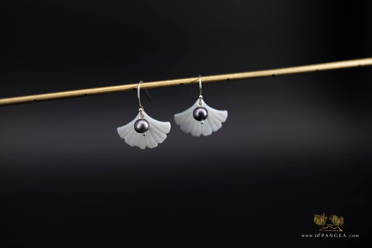 Ginko Leaf Mother of Pearl Earrings - AA Peacock Pearls - sterling silver