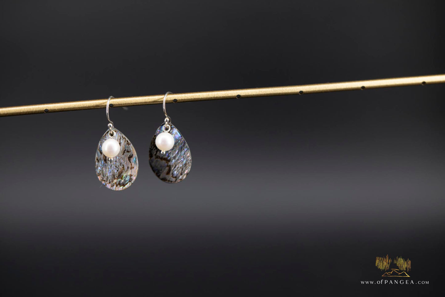 Paua Abalone teardrop earrings & AAA Pearl - sterling silver