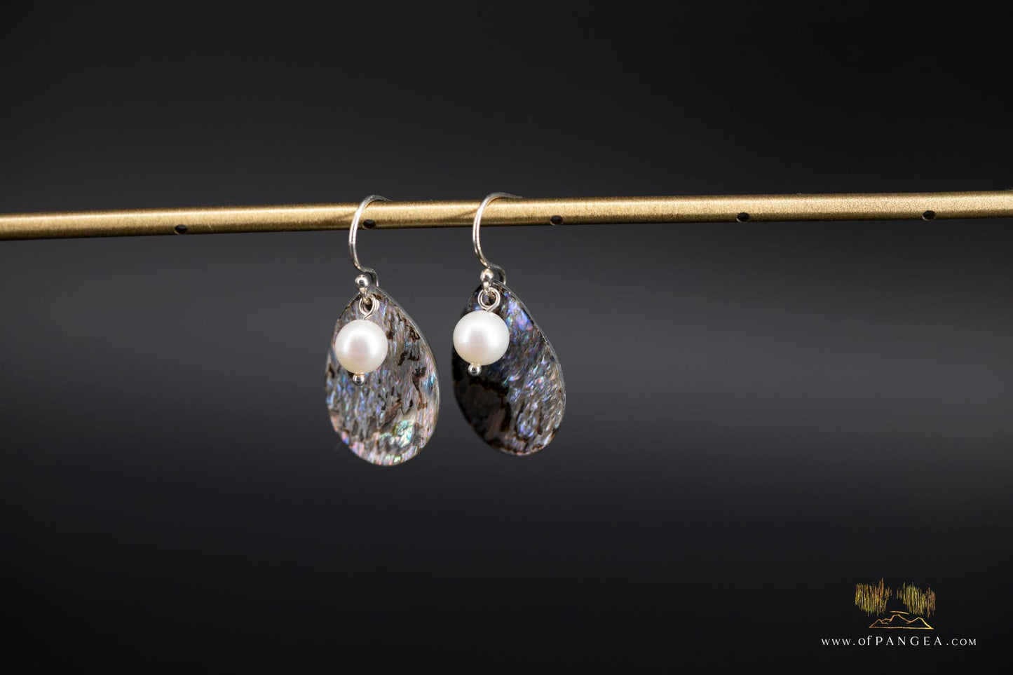 Paua Abalone teardrop earrings & AAA Pearl - sterling silver