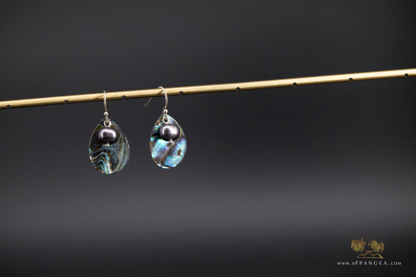 Paua Abalone teardrop earrings & AA Peacock Pearls - sterling silver