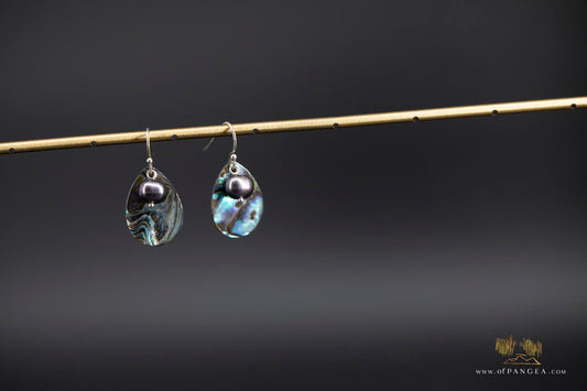 Paua Abalone teardrop earrings & AA Peacock Pearls - sterling silver