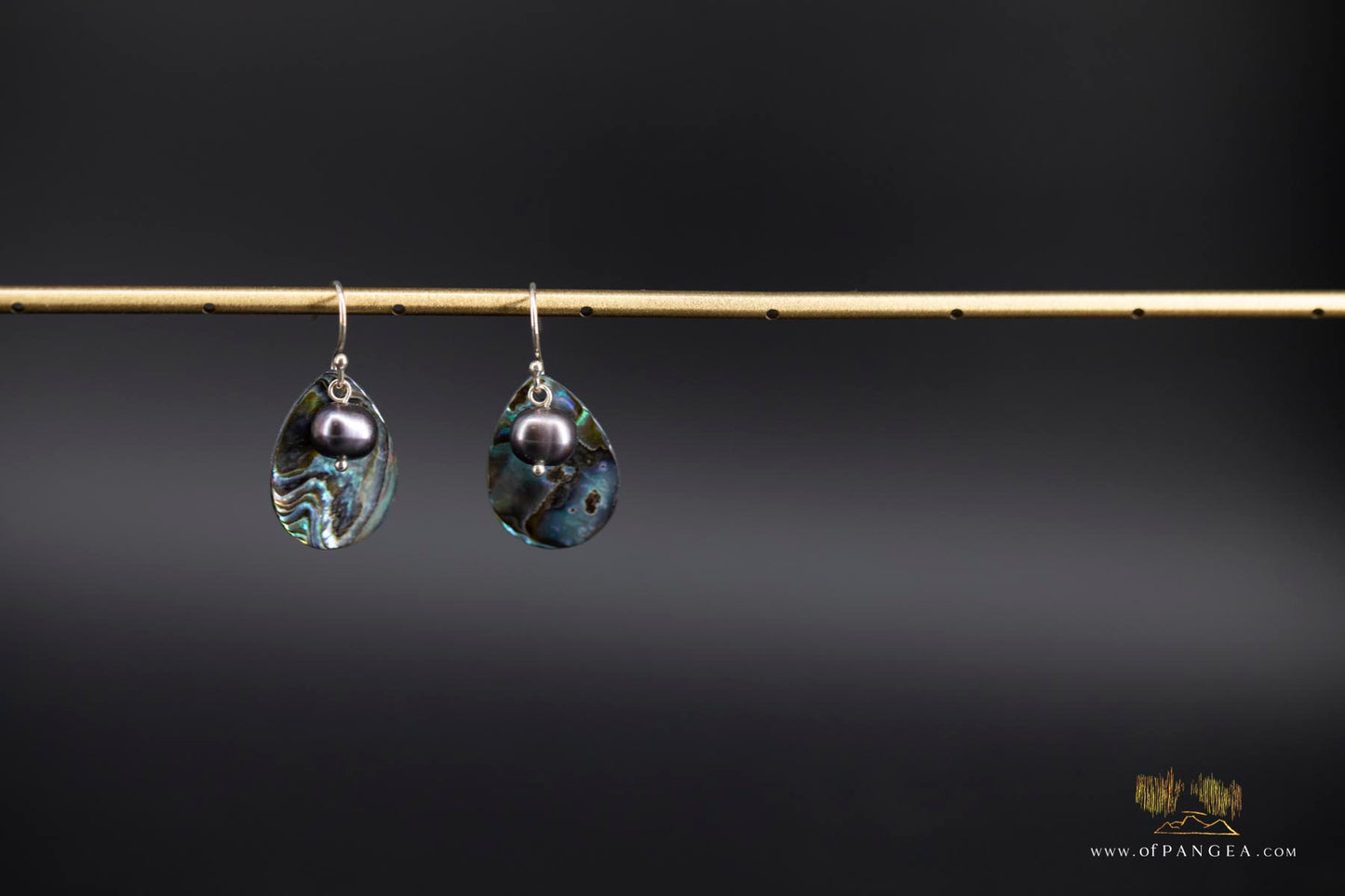 Paua Abalone teardrop earrings & AA Peacock Pearls - sterling silver