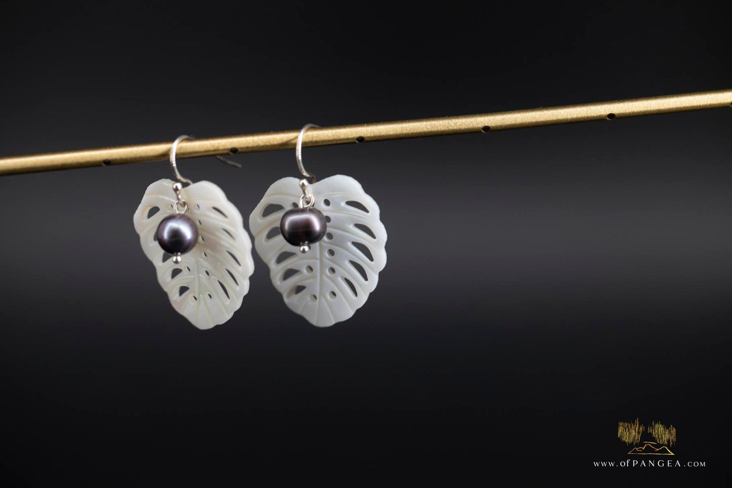 Monstera Leaf Mother of Pearl Earrings - AA Peacock Pearls - sterling silver